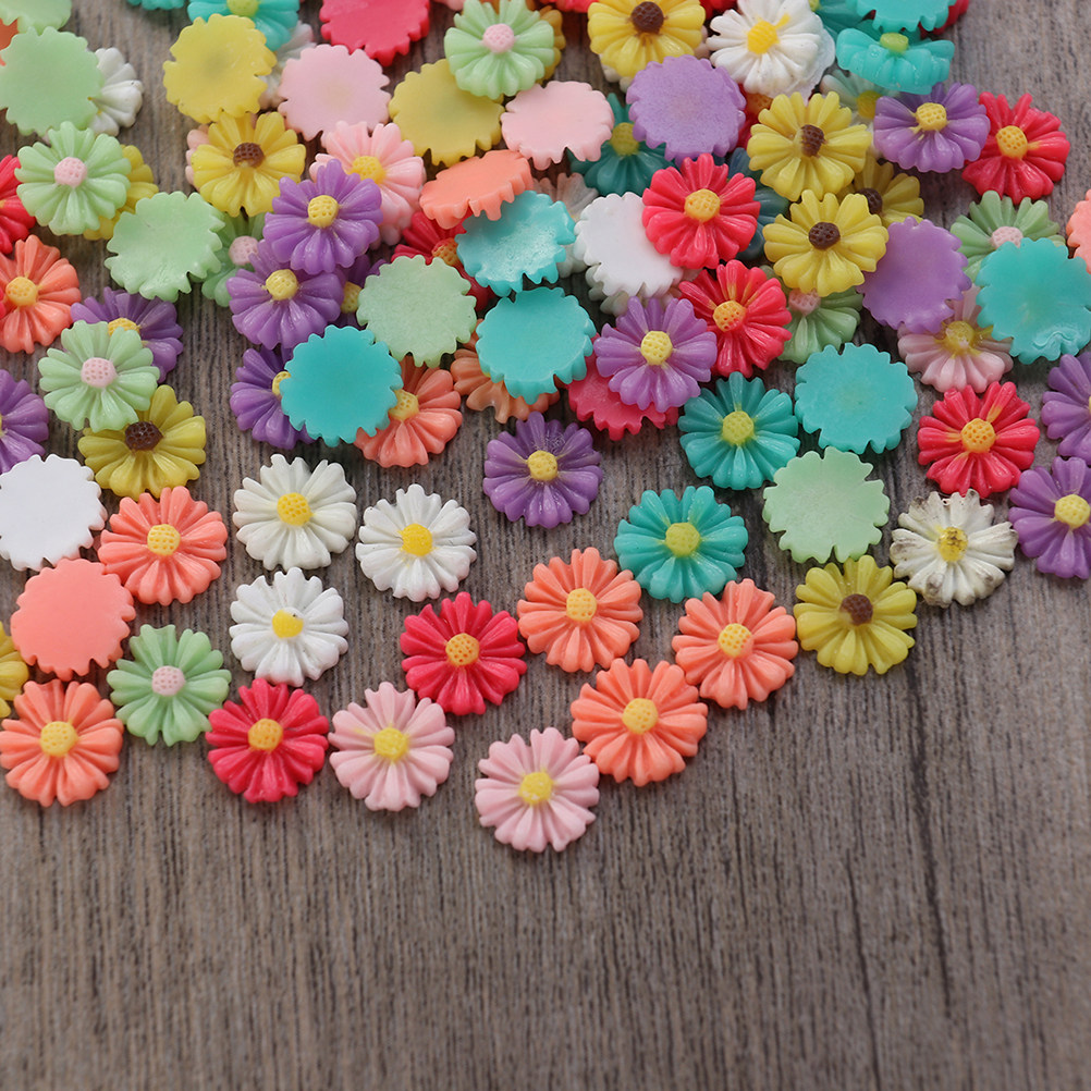 Ideal Stationery & Office Supply - 200Pcs 13Mm Resin Daisy Flower Cabochons